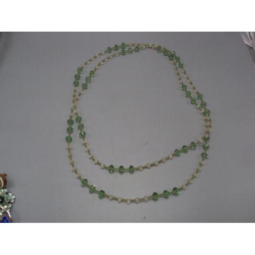 Бижутерия бусы в один ряд чешское стекло бело-зеленые бусины, бисер длина 174,8 см №15861
