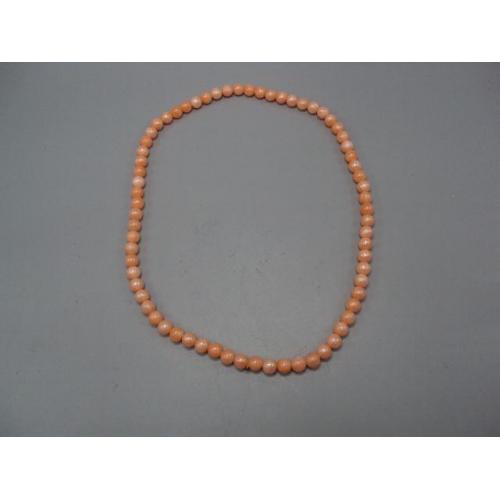 Бижутерия бусы в один ряд пластик розово-оранжевые или персиковые под жемчуг длина 64 см №15858