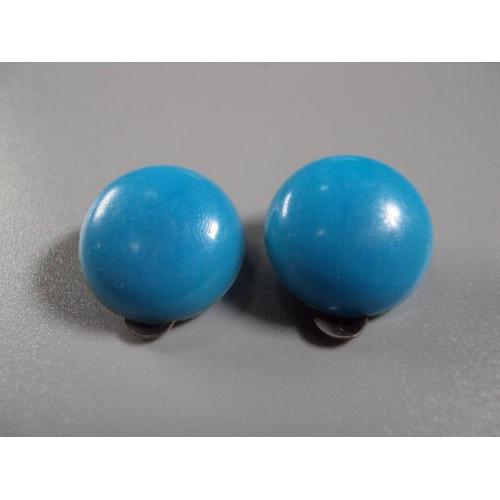 Бижутерия серьги клипсы голубые круглые диаметр 1,6 см №11799