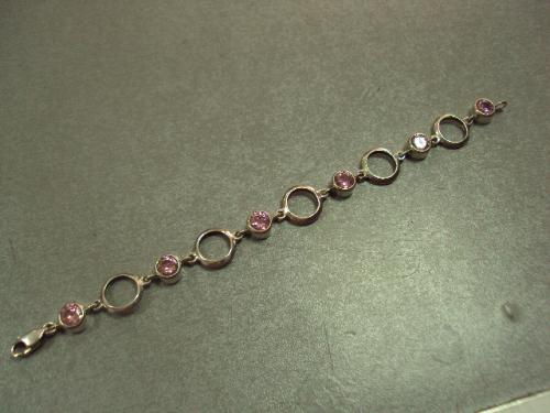 Женский браслет с розовыми вставками серебро 925 проба украина вес 14,63 г длина 18,5 см