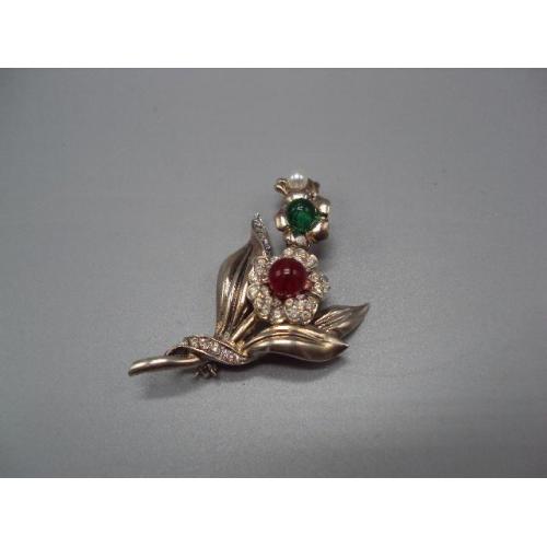 Брошка цветы и листья брошь букет цветочки серебро 935 проба Европа вес 14,88 г №18935