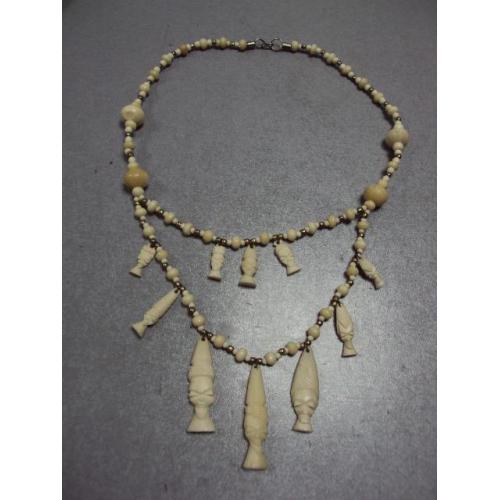 Бижутерия бусы ожерелье с подвесками головы кость африка вес 48,11 грамм №11899
