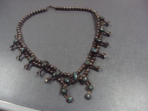 Ожерелье колье бусы старинные серебро бирюза Аризона вес 109,4 г