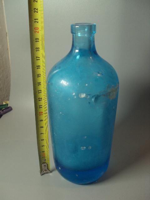 бутылка большая старая сифон из-под газировки голубая высота 20,5 см (№ 887)