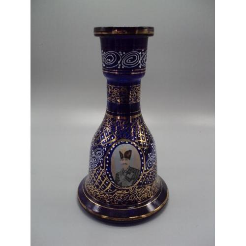 Колба для кальяна или ваза кобальт Иран король Шах Реза Пехлеви кобальтовое роспись 26 см №13660
