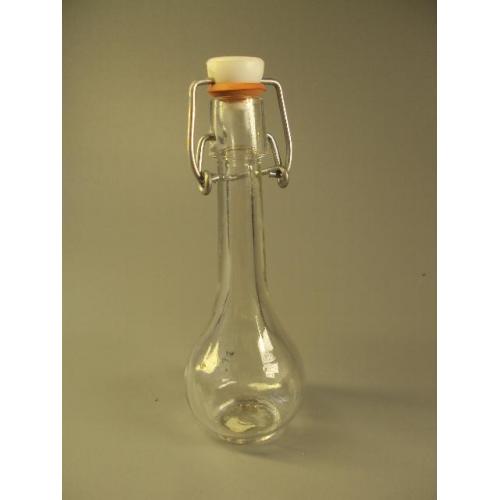Бутылка бутылочка стекло с фарфоровой пробкой высота 12,5 см, с пробкой 13,6 см (№ 1779)