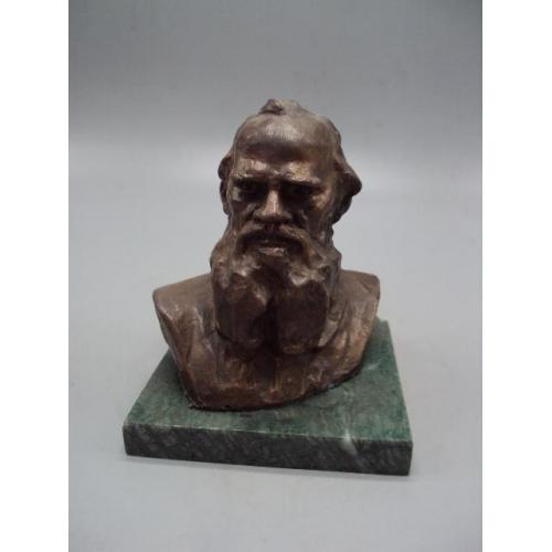 Фигура бронза статуэтка на подставке бюст Лев Толстой высота 12 см, размер подставки 9,9х9,9см №220