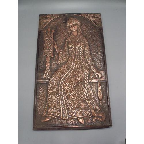 Чеканка сказка девушка и прялка металл картина-карбування ссср размер 47,5х27,2 см №15062М