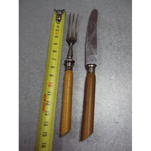 Столовые приборы десертный набор вилка и нож Solingen Rostfrei металл дерево длина 15 и 16 см №13270