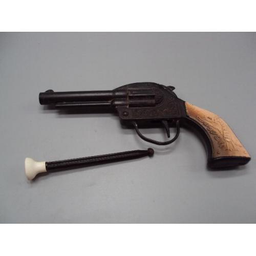 Детская игрушка пистолет узор павлин револьвер наган с присоской пластик ссср 21 см рабочий №15638