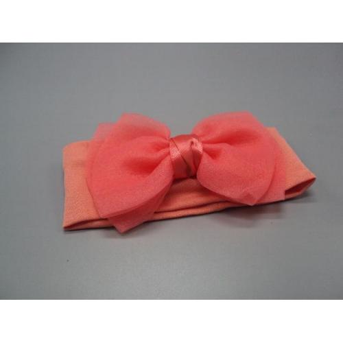 Детская повязка на голову бантик розовая №18923л