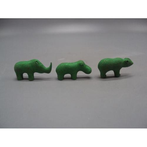 Детские игрушки фигурки животные миниатюра носорог, бегемот и медведь пластик ссср 3 шт №15358