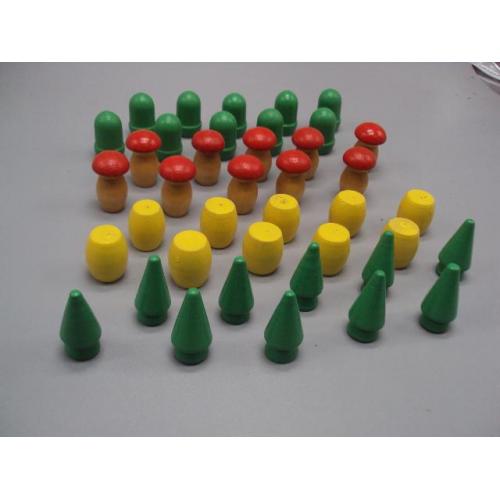 Детские игрушки мини бирюльки фигурки миниатюра ссср дерево грибы, елки, желуди лот 40 шт №13455