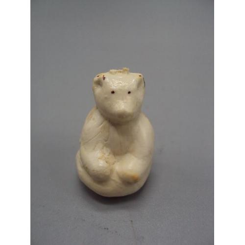 Елочная игрушка подвесная Малютка мини мишка белый медведь пластик ссср высота 3,1 см №13309