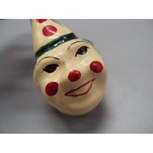 Елочная игрушка подвесная украшение голова лицо клоун стекло ссср высота 7 см №14802