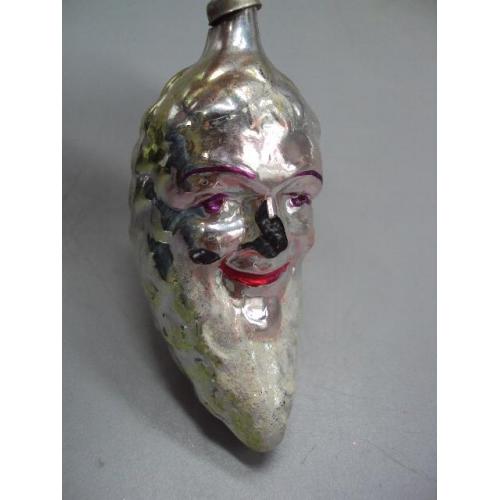 Елочная игрушка подвесная украшение голова лицо шишка месяц с лицом стекло ссср 8,8 см №14801