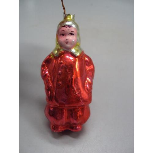 Елочная игрушка подвесная украшение укутыш мальчик ребенок в пальто гимназист стекло ссср №14787