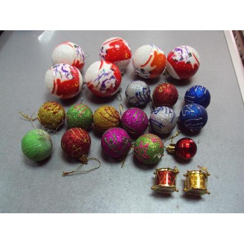 Елочные игрушки подвесные шары барабаны пластик лот 22 шт №11038