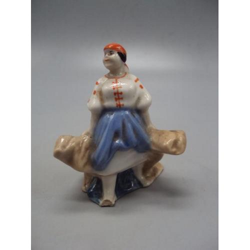 Фигура фарфор статуэтка Коростень женщина колхозница со снопами девушка миниатюра 7,5 см №14036