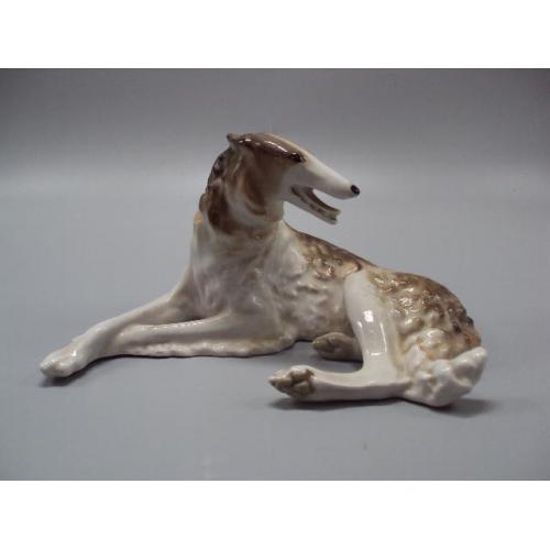 Фигура фарфор статуэтка ЛФЗ собака охотничья русская борзая собачка размер 10,3 х 19,5 см №15507