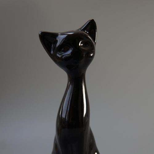 Фигура керамика черный кот котик котенок кошка 19 см скол, склейка №10007
