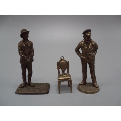 Фигура миниатюра статуэтки бронза 12 стульев Остап Бендер, Киса Воробьянинов и стул лот 3 шт №285
