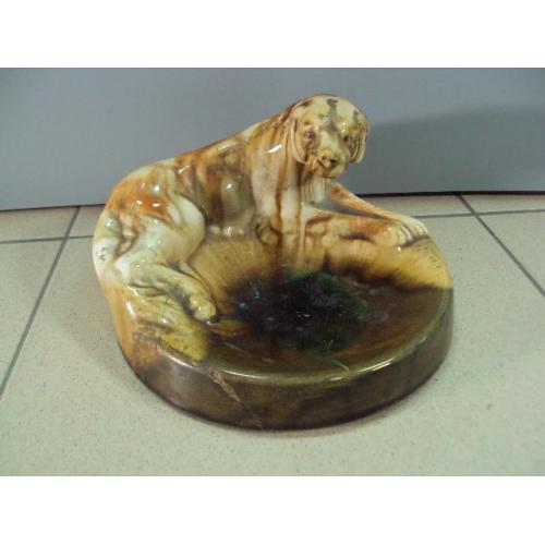 Фигура пепельница керамика майолика собака собачка высота 12 см диаметр 18 см под реставрацию №13003