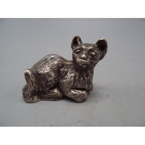Фигура миниатюра статуэтка кот котик лежит кошка серебро 925 проба вес 38,23 г высота 2,9 см №14420