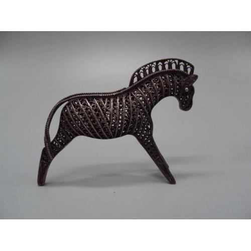 Фигура миниатюра лошадь статуэтка ажурная скань филигрань мнц лошадка размер 6 х 8 см №19