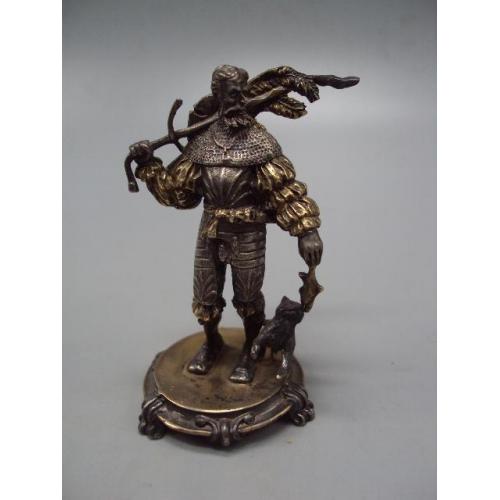 Фигура статуэтка мушкетер рыцарь с мечем кормит кота рыбой серебро 925 проба Украина вес 86,76 г №14