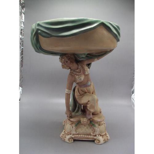 Фруктовница конфетница керамика Германия девушка высота 34,9 см, диаметр 26,3 см старинная №14723