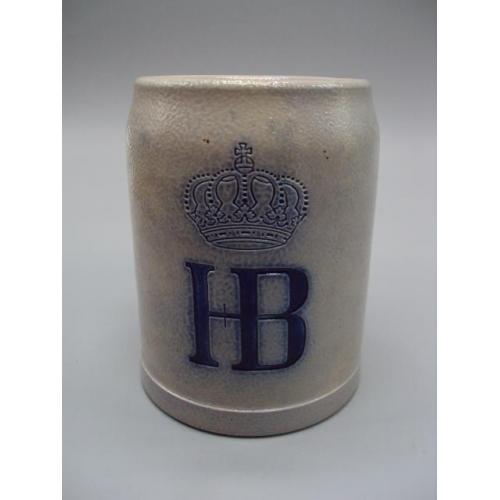 Пивной бокал керамика Германия кружка пивная клеймо корона HB 1,2 л высота 12 см (№142)