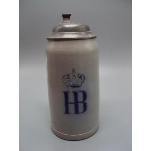 Пивная кружка с крышкой керамика Германия бокал для пива 1л HB хофбройхаус Мюнхен 20,5х8,2 см (№792)