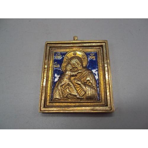 Икона Богородица с младенцем бронза эмаль иконка Божья мать и Иисус Христос размер 5,4х4,7 см №1368
