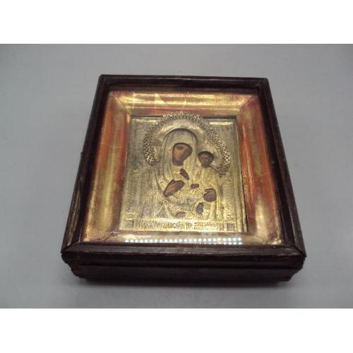 Икона Богородица Тихвинская Божья мать в киоте и окладе размер 6х17,5х19,4см №13835