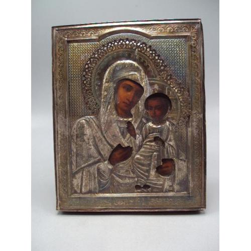 Икона Иверская Преподобная Божья матерь этикетка Одесса оклад серебро 84 проба дерево 18х14,5 №15347