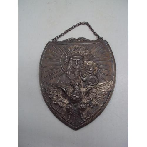 Икона коронованная богородица с орлом в короне дорожная подвесная металл размер 11 х 9,1 см №5820
