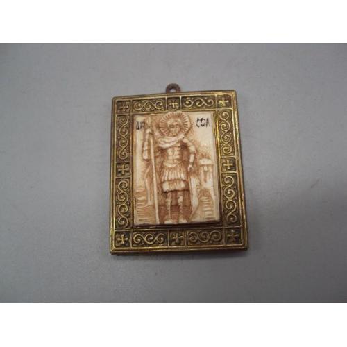 Икона Великомученик Димитрий Солунский кость мамонта миниатюра нательная иконка размер 5,2х4,1см 