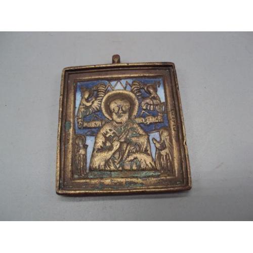 Икона Святой Николай с книгой миниатюра пластика эмаль иконка размер 6 х 5,4 см №13831