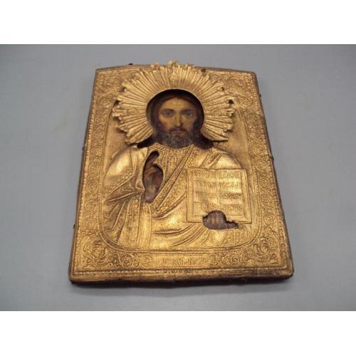 Икона Спаситель Иисус Христос в окладе металл, дерево размер 22,7 х 17,6 см №14243