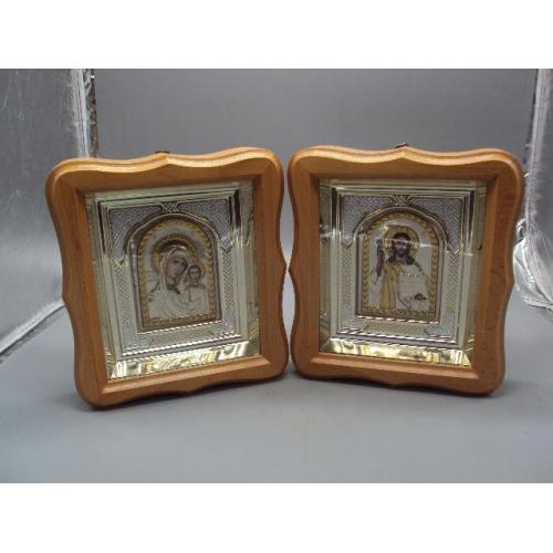 Иконы венчальная пара Спаситель Иисус Христос и Богородица в киотах икона размер 21х18,5 см №5480