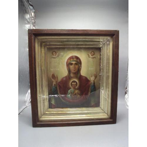 Икона Божей Матери Знамение Божья Мать в киоте Пресвятая Богородица дерево размер 42 х 38 см №14235