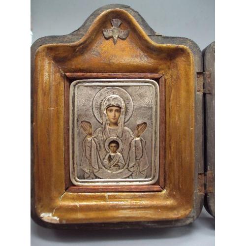 Икона Знамение Пресвятой Богородицы Божья мать оклад серебро 84 проба клеймо ИН в киоте №13869