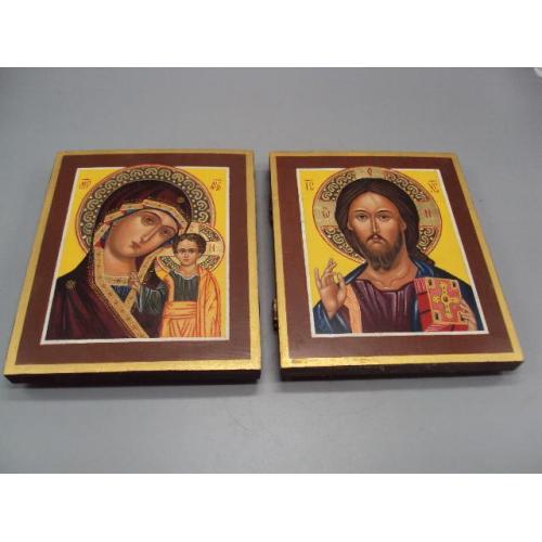 Иконы венчальная пара Богородица и Иисус Христос дерево икона 2,7 х 15,6 х 18,8 см лот 2 шт №13907