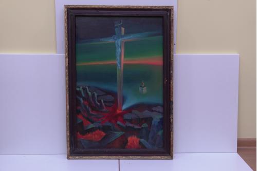 картина Абстракция территория Эсмонт москва 1989 Распьятие Христа, холст масло №17