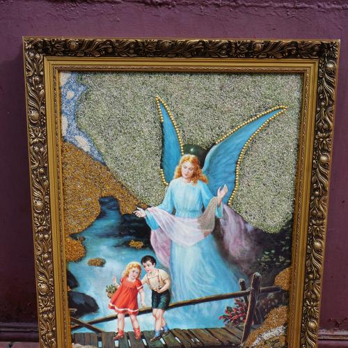 Картина дети на мостике и ангел хранитель. религиозная тема 60 х 81 см картон №3314