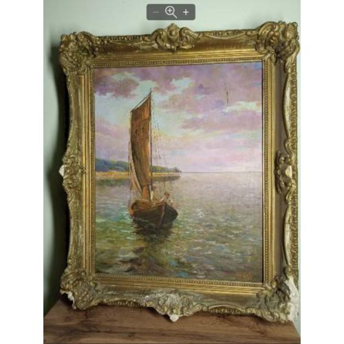 картина Морской пейзаж Гданские капитаны геральдика корабль картон масло подписная №187