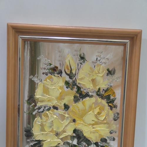 Картина Натюрморт Цветы Желтые розы 2003 Кондрикова. масло картон 27,5х38 см №107