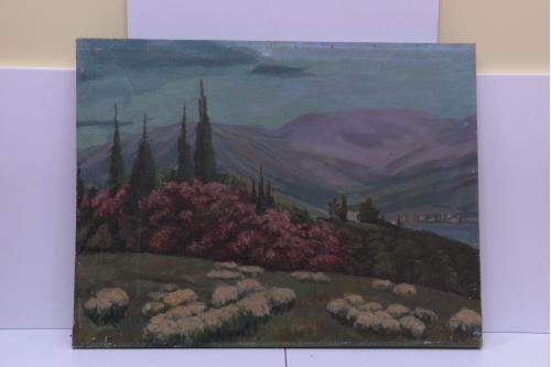 Картина пейзаж с овечками горы масло холст 67 х 89 см №13