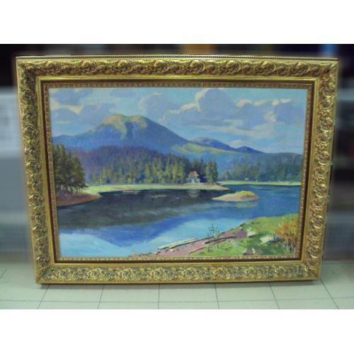 Картина Горный пейзаж горы река Якубек 1961 г. холст, масло в ажурной раме размер 118,6х158 см №186